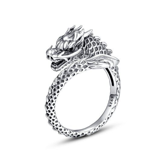 Bague ouverte en argent sterling avec dragon