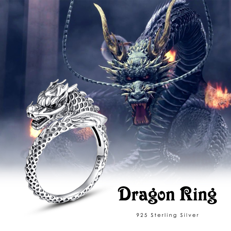 Sterling Silver Dragon Open Ring-6