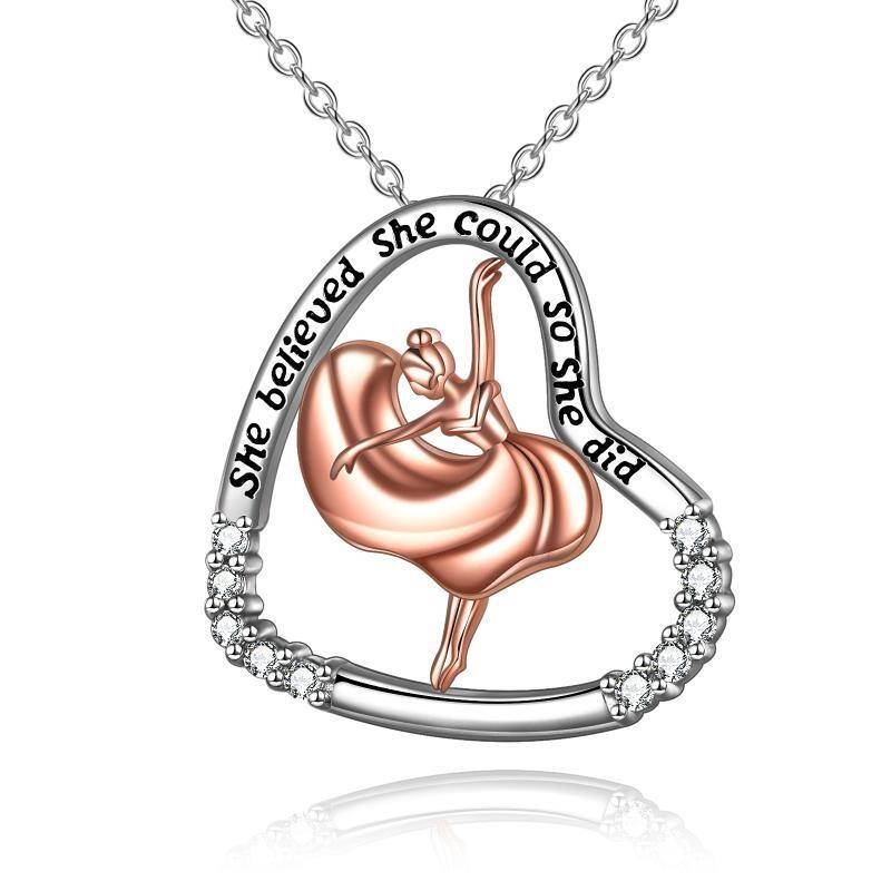 Collana in argento sterling bicolore con incisione a forma di cuore di ragazza danzante per donna-1