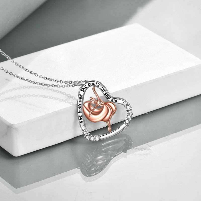 Collana in argento sterling bicolore con incisione a forma di cuore di ragazza danzante per donna-4