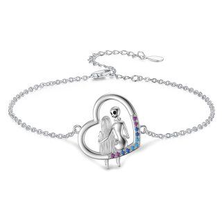 Sterling Silver Circular Shaped Cubic Zirconia Heart & Skull Single Layer Charm Anklet-20