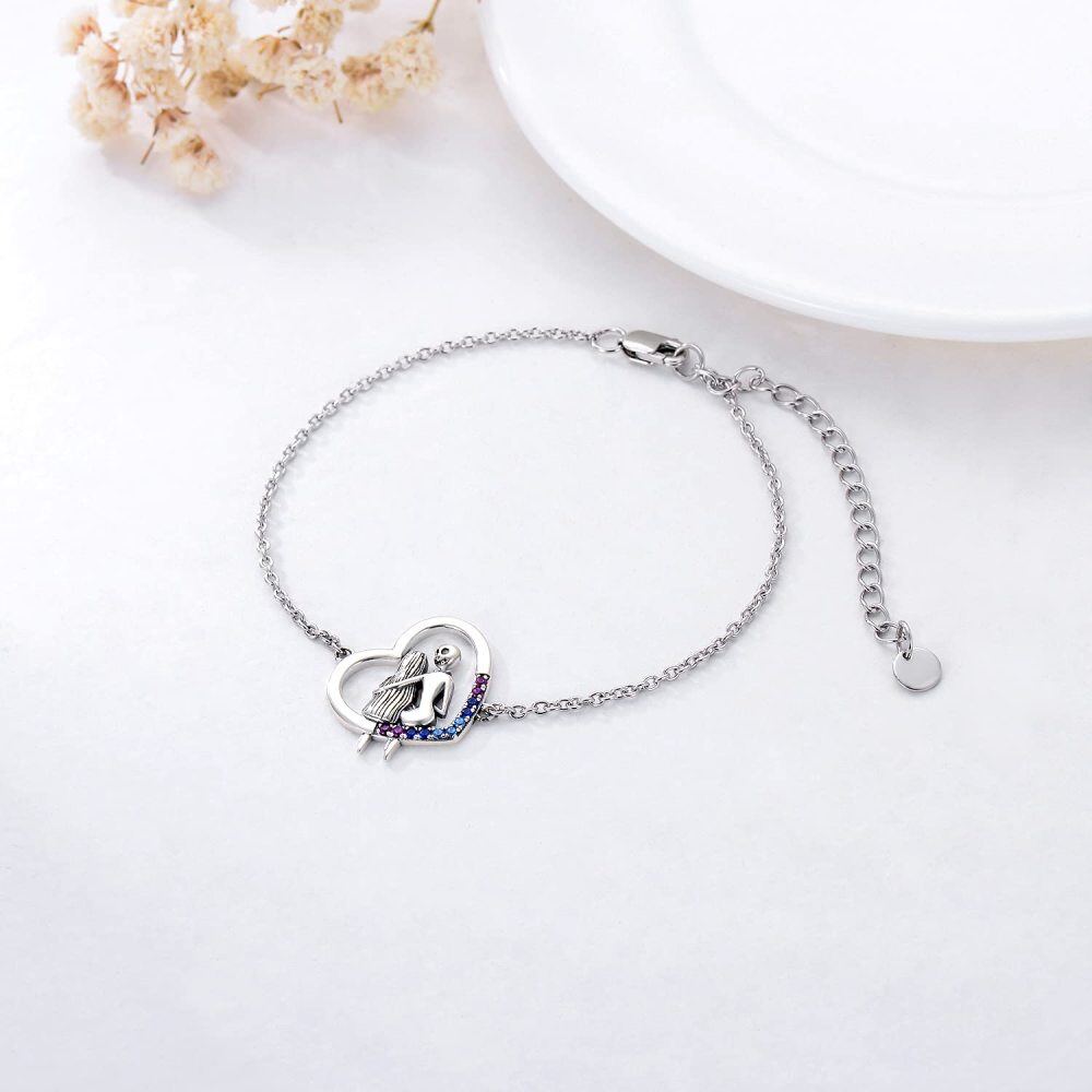 Fußkettchen aus Sterlingsilber mit kreisförmigem Zirkonia, Herz-Totenkopf, einlagig-2