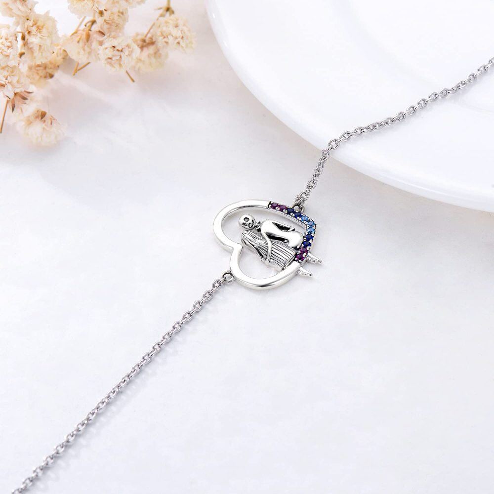 Fußkettchen aus Sterlingsilber mit kreisförmigem Zirkonia, Herz-Totenkopf, einlagig-3