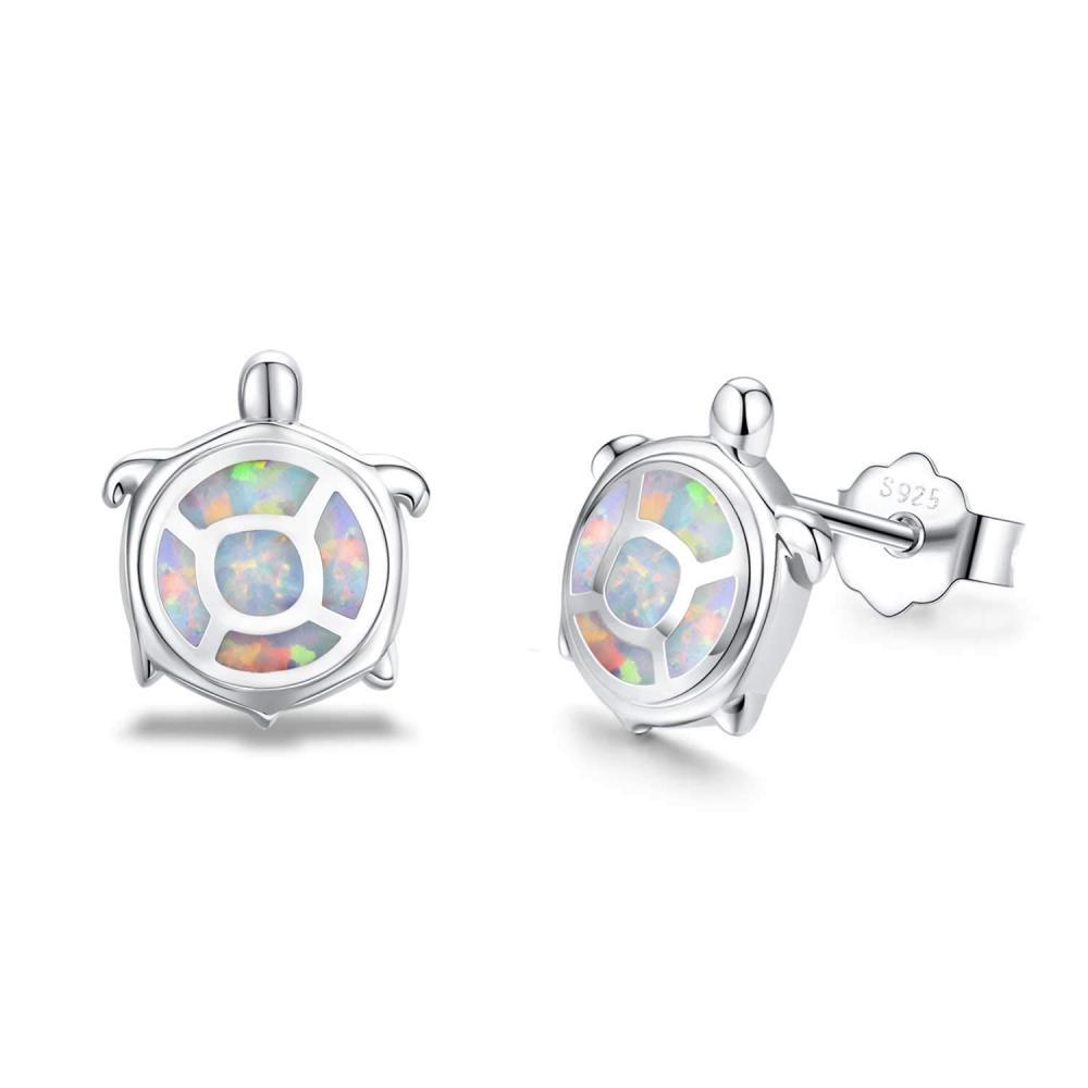 Pendientes de plata de ley con forma de tortuga y ópalo para mujeres y niños-1
