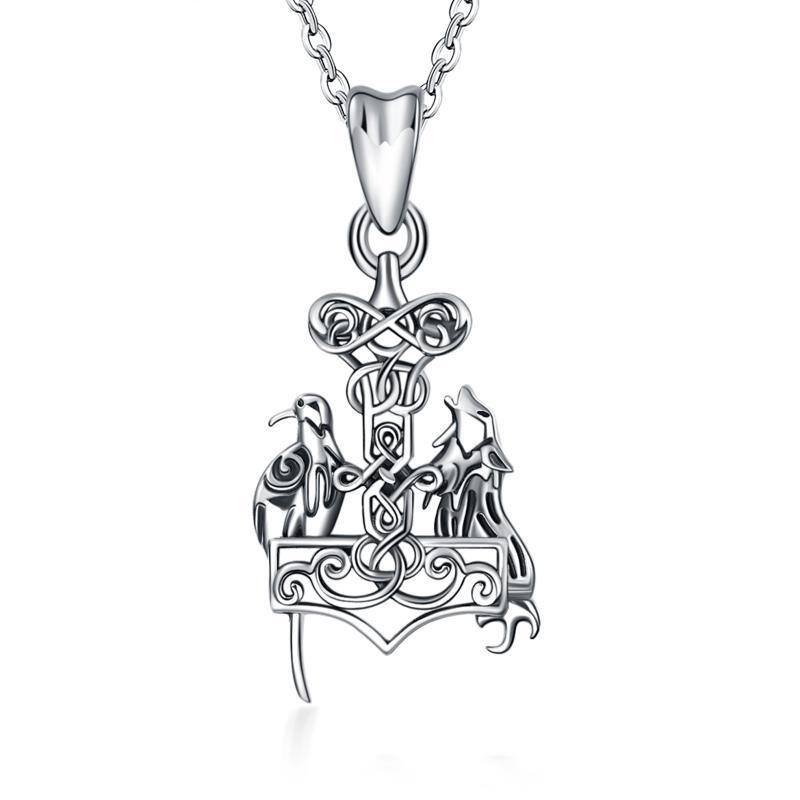 Sterling Zilveren Wolf Thors Hamer Hanger Ketting-1