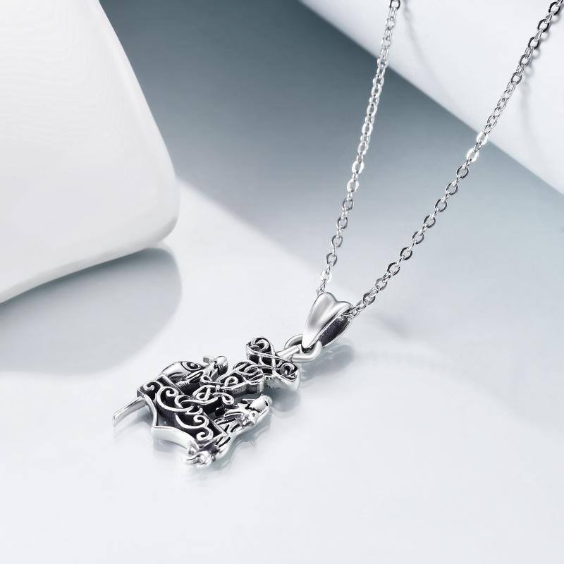 Sterling Silver Wolf & Thor's Hammer Pendant Necklace-3