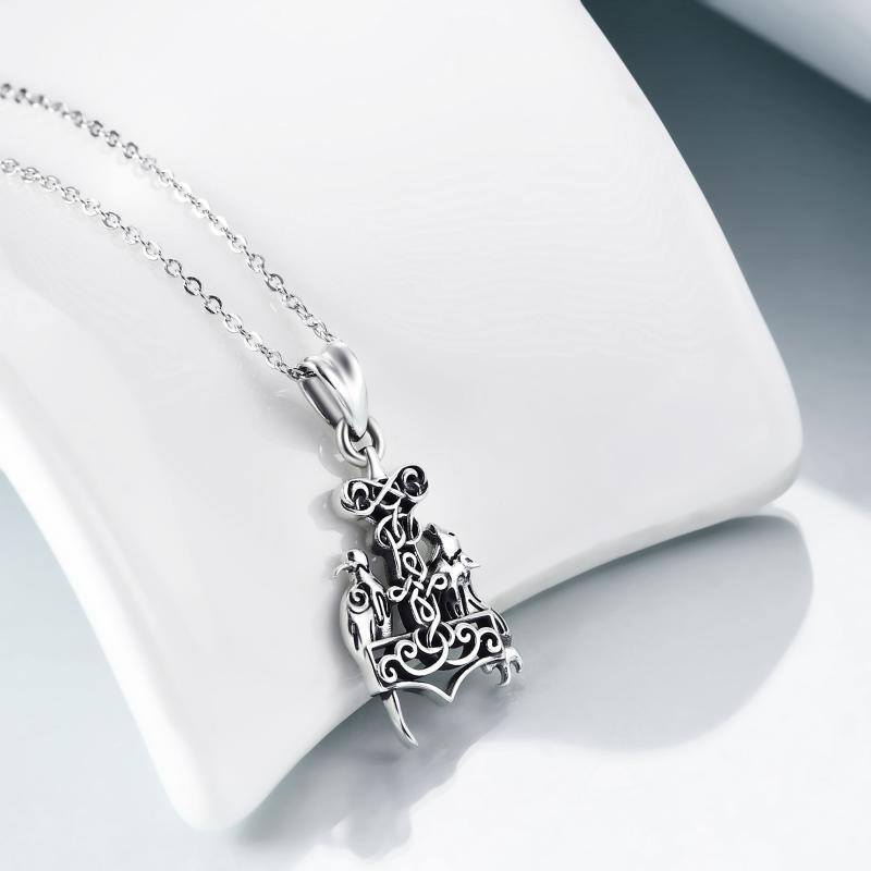 Sterling Zilveren Wolf Thors Hamer Hanger Ketting-4