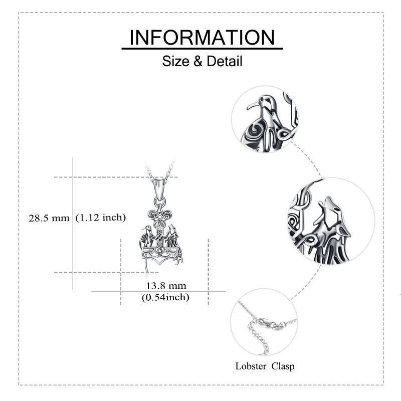 Sterling Zilveren Wolf Thors Hamer Hanger Ketting-5