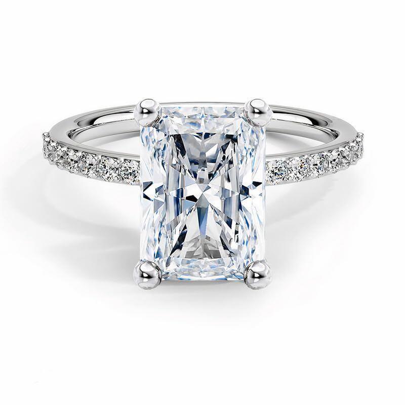 Srebrny pierścionek zaręczynowy 2CT Radiant Cut Moissanite ze spersonalizowanym grawerem-17