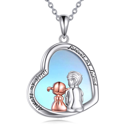 Sterling Silber 2 Schwestern Unendlichkeitsherz Mondstein Halskette mit der Gravur „Forever My Friend“.