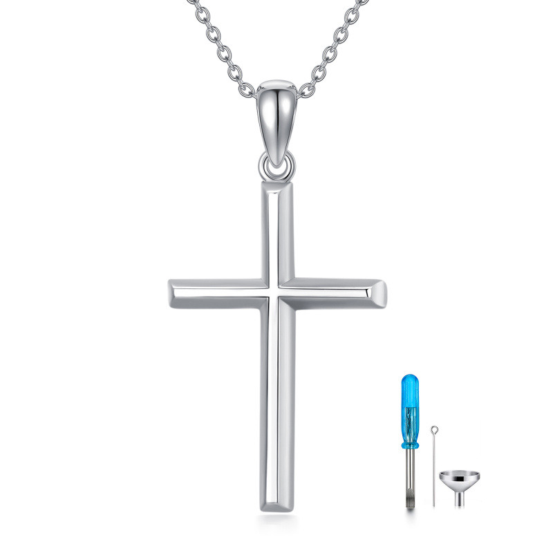 Sterling Silver 3D Angular Cross Urn Necklace for Ashes-6