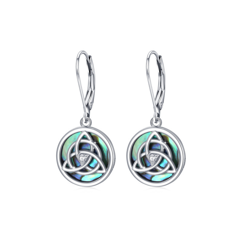 Sterling Silver Abalone Shellfish Celtic Knot Lever-back Earrings-11