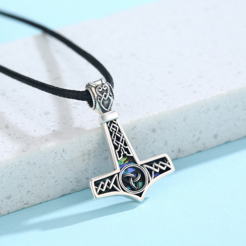 Collar colgante de plata de ley con abalón, marisco, nudo celta y martillo de Thor-4