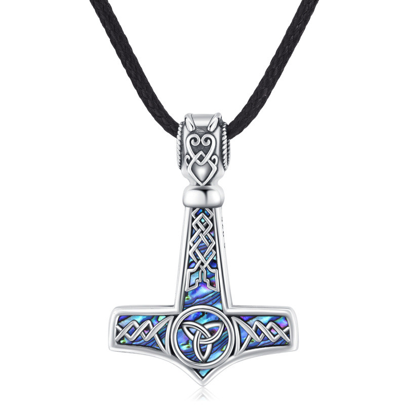 Collar colgante de plata de ley con abalón, marisco, nudo celta y martillo de Thor-17