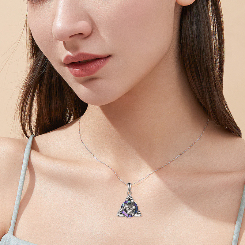 Collar de urna de plata de ley con nudo celta de concha de abulón para cenizas para mujeres y hombres-2