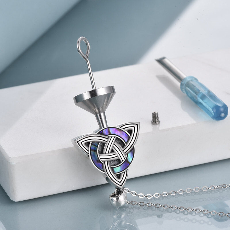 Collar de urna de plata de ley con nudo celta de concha de abulón para cenizas para mujeres y hombres-4
