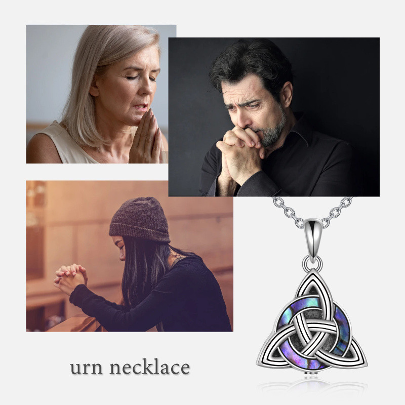Collar de urna de plata de ley con nudo celta de concha de abulón para cenizas para mujeres y hombres-6
