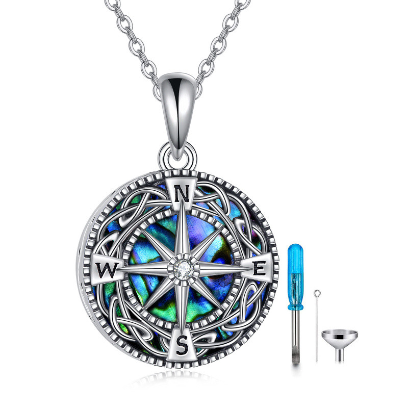 Sterling Silver Abalone Shellfish Compass & Celtic Knot Urn Necklace for Ashes-11