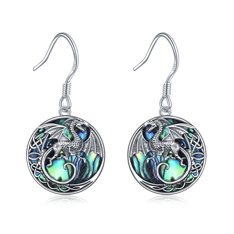 Tropfenohrringe aus Sterlingsilber mit Abalone-Muschel und Drachenmotiv und keltischem Knoten-13