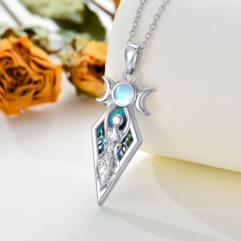 Collier en argent sterling avec abalone, coquillage et pierre de lune, triple pendentif dé-3