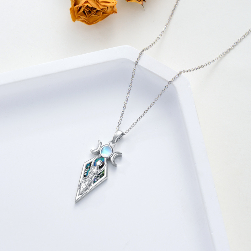 Collier en argent sterling avec abalone, coquillage et pierre de lune, triple pendentif dé-4