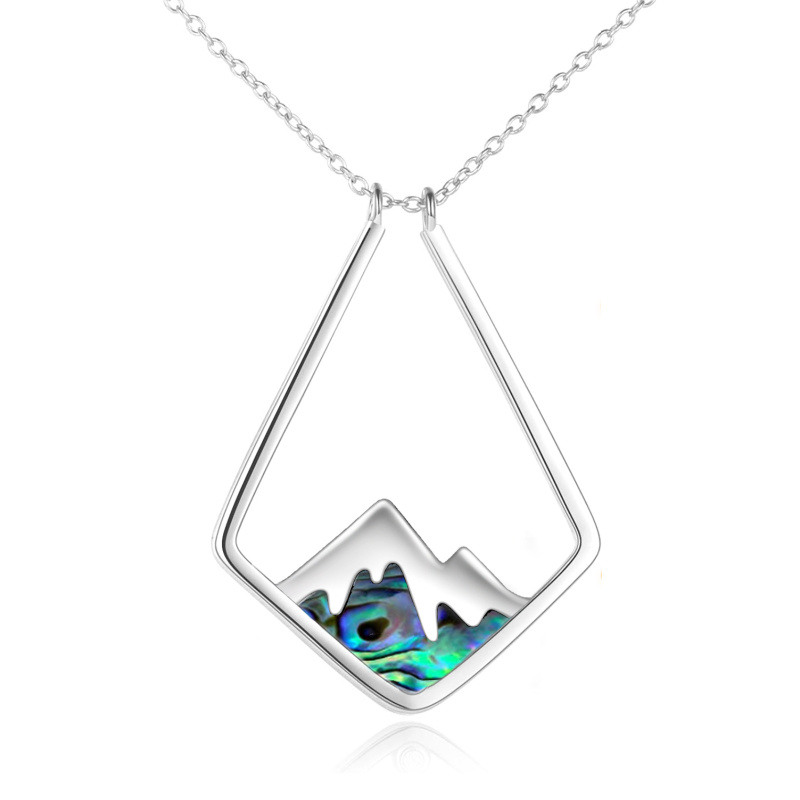 Collar de plata de ley con colgante de montaña de abalón y moluscos-12