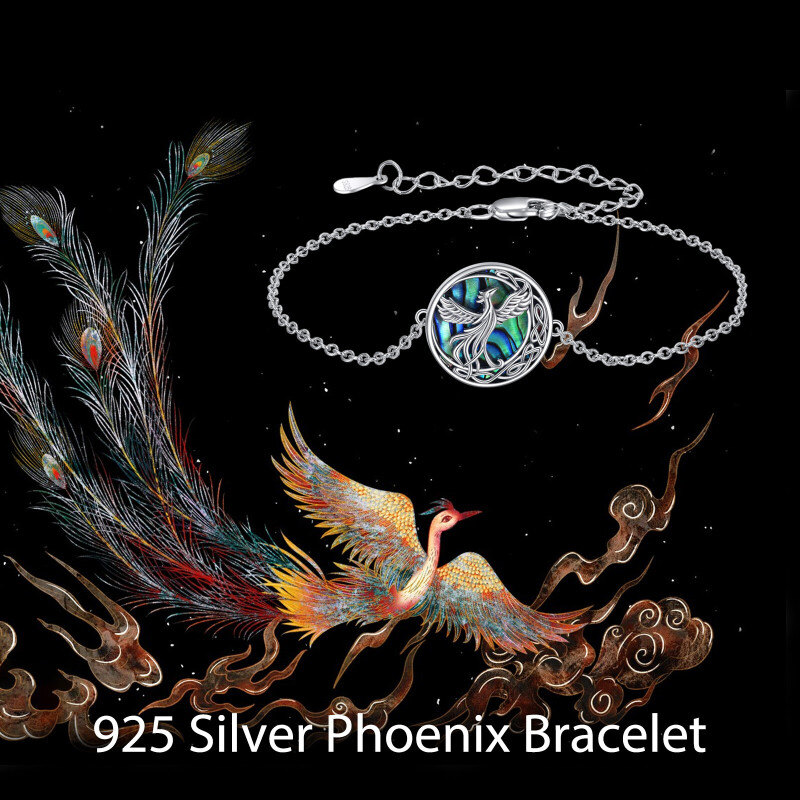 Pulsera de plata de ley conchas de abulón Fénix y nudo celta-3