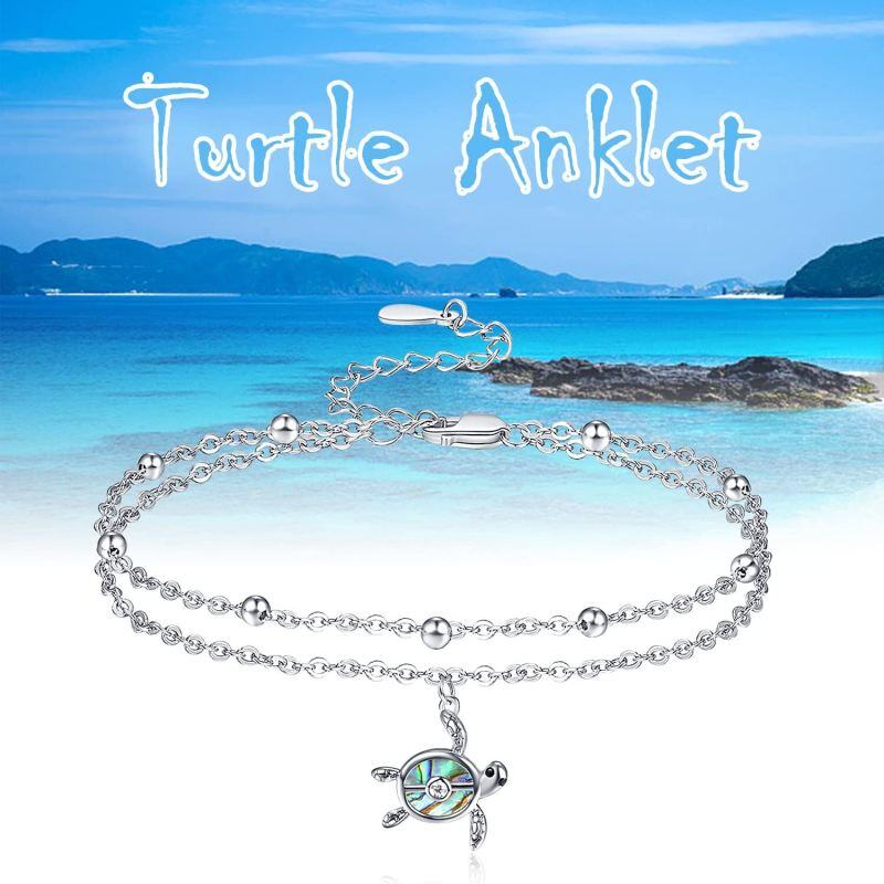 Wielowarstwowa bransoletka na kostkę ze srebra Abalone Shellfish Sea Turtle-4