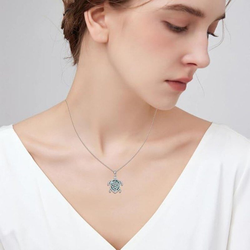 Halskette mit Anhänger aus Sterlingsilber mit Abalone-Muschel und Meeresschildkröte-2