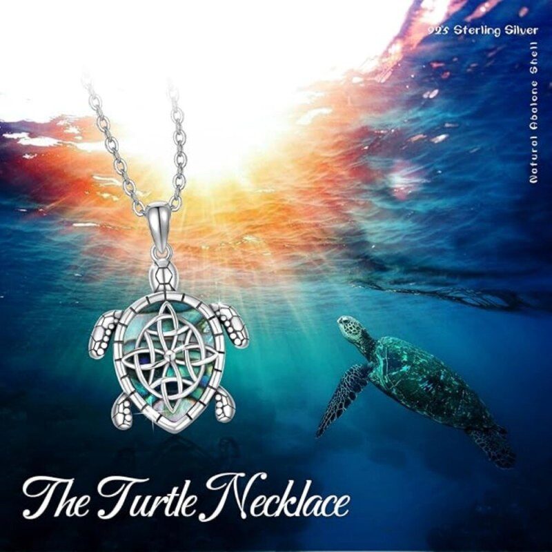 Halskette mit Anhänger aus Sterlingsilber mit Abalone-Muschel und Meeresschildkröte-6