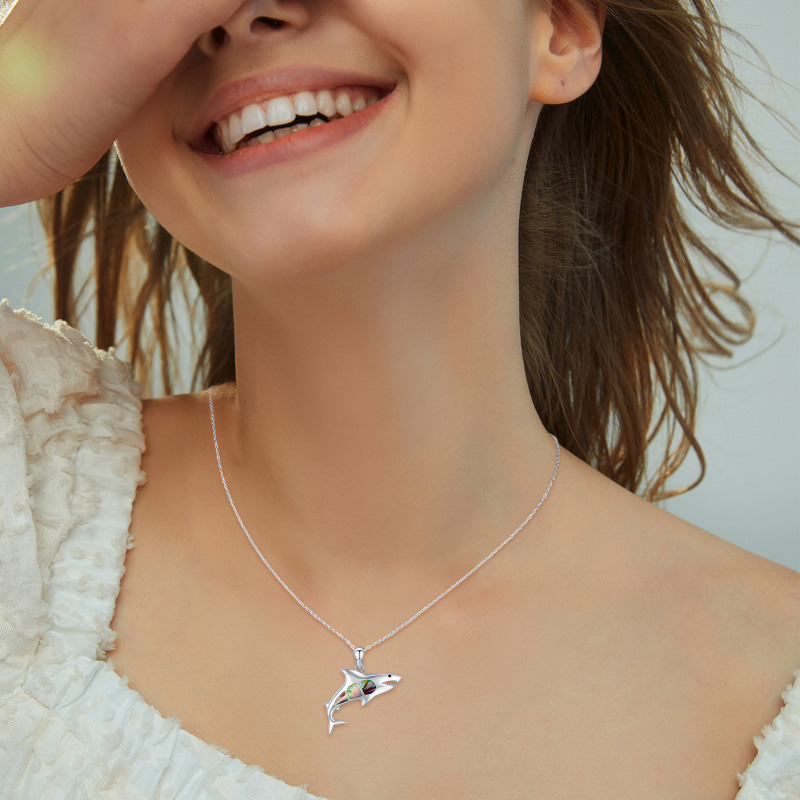 スターリングシルバーのアワビ貝とサメのペンダントネックレス-3
