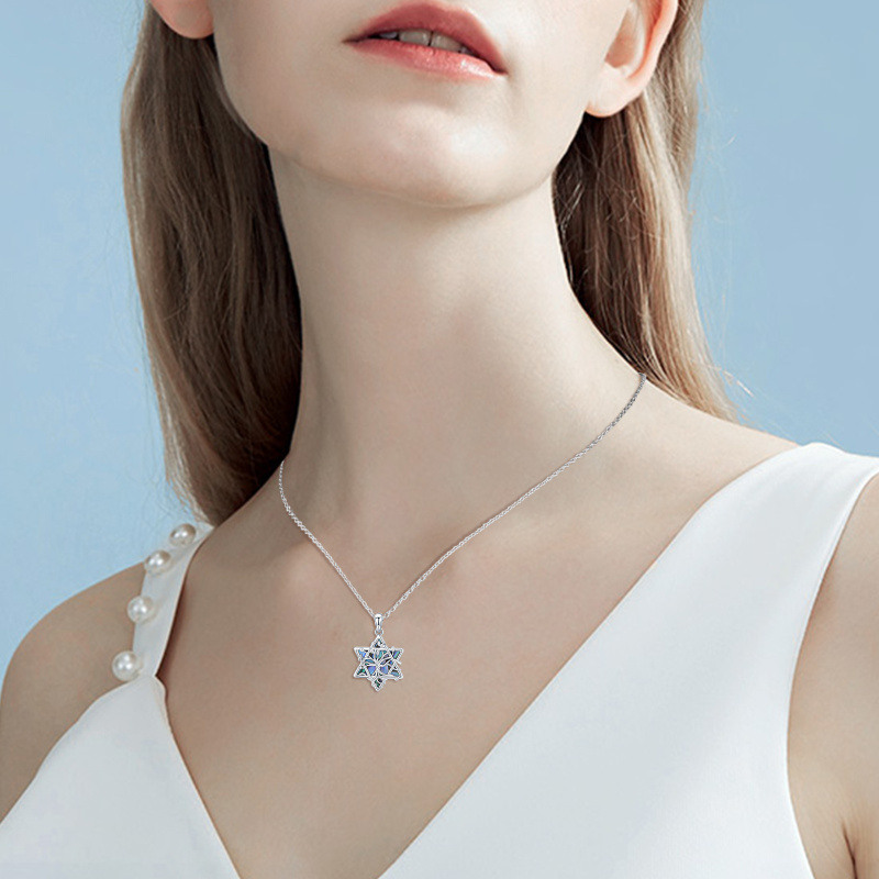 Collar con colgante de árbol de la vida de estrella de David de mariscos de abulón de plata de ley para mujer-2