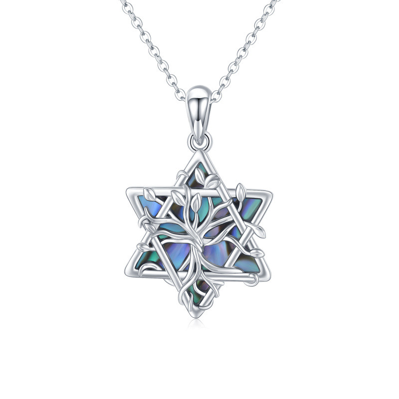 Collar con colgante de árbol de la vida de estrella de David de mariscos de abulón de plata de ley para mujer-5
