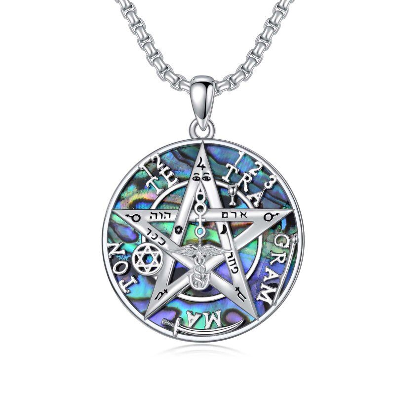 Halskette mit Pentagramm-Anhänger aus Sterlingsilber mit Abalone-Muschel-7