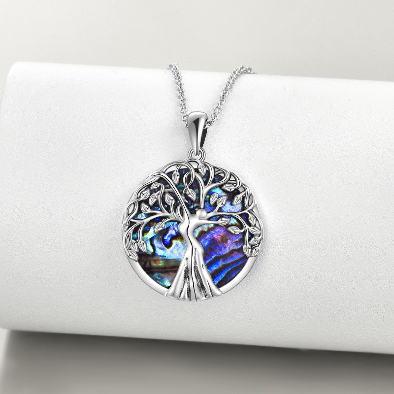 Sterling Silver Abalone Shellfish Tree Of Life Pendant Necklace-3
