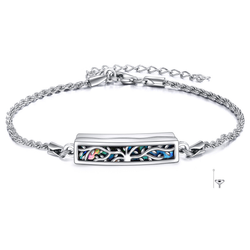 Pulsera de plata de ley con conchas de abalón Árbol de la vida Urna para cenizas para muje-15