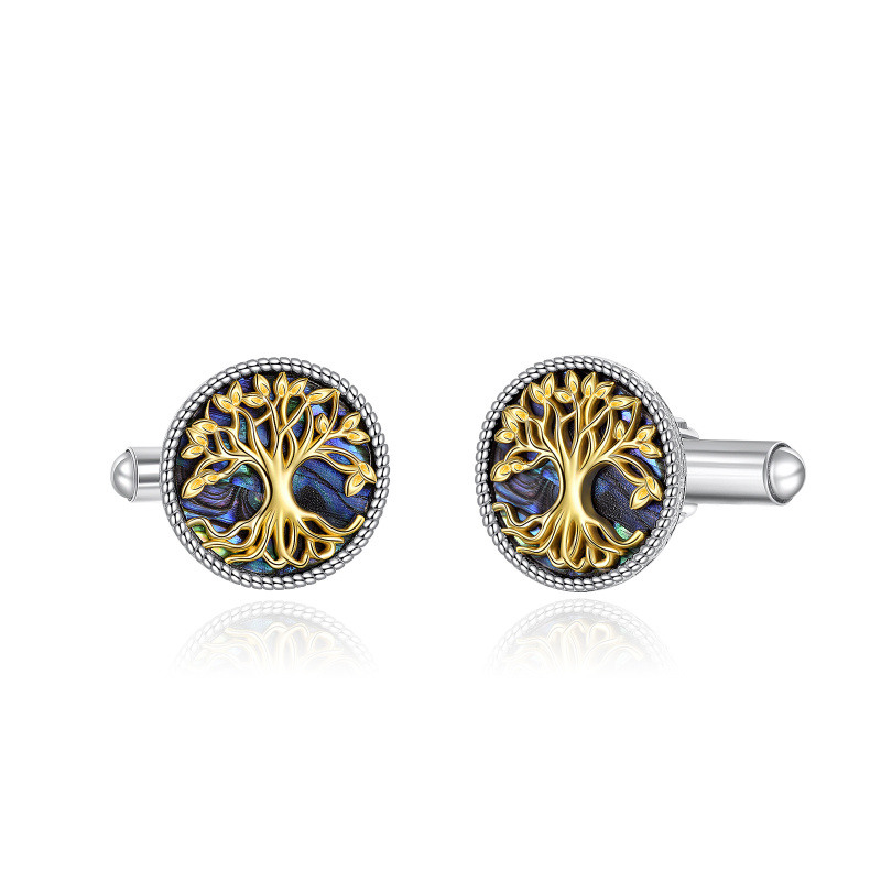Manschettenknöpfe aus Sterlingsilber mit Lebensbaum-Motiv aus Abalone-Muschel für Herren-13