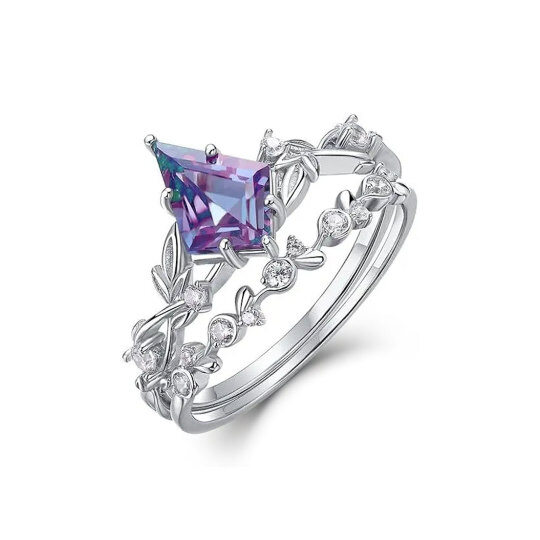 Verlobungsring aus Sterlingsilber mit Alexandrit und Moissanit, personalisiert graviert
