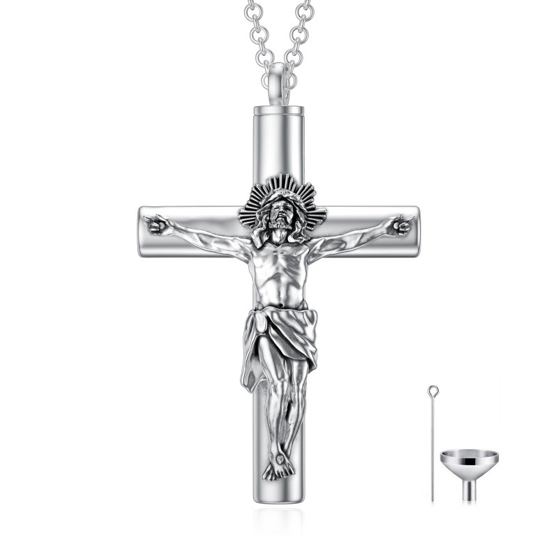 Collar de urna con cruz de Alá de plata de ley para cenizas-11