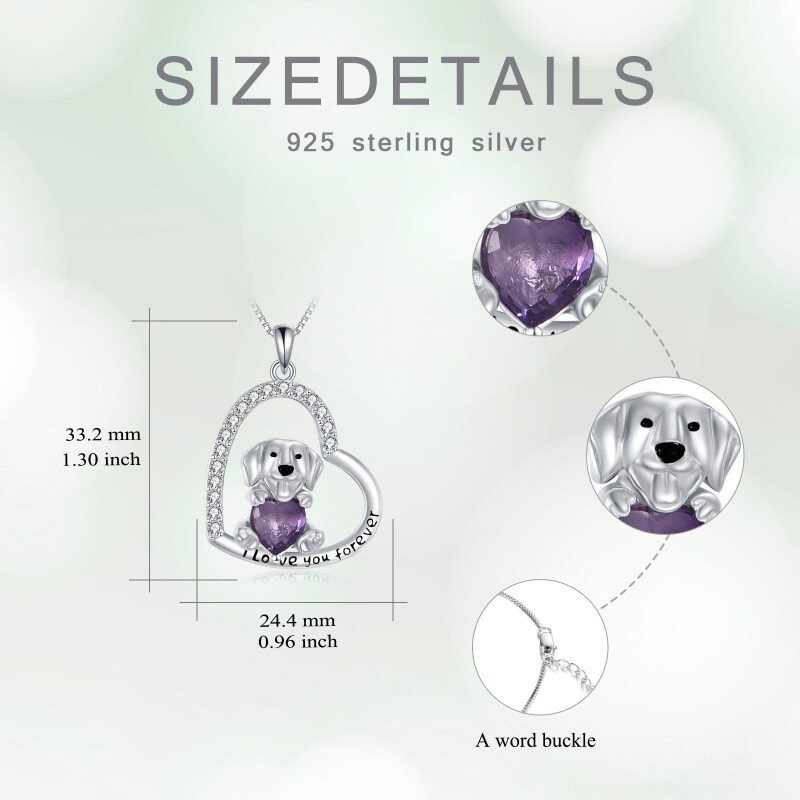 Collier pendentif en argent sterling avec améthyste, chien et cœur-5