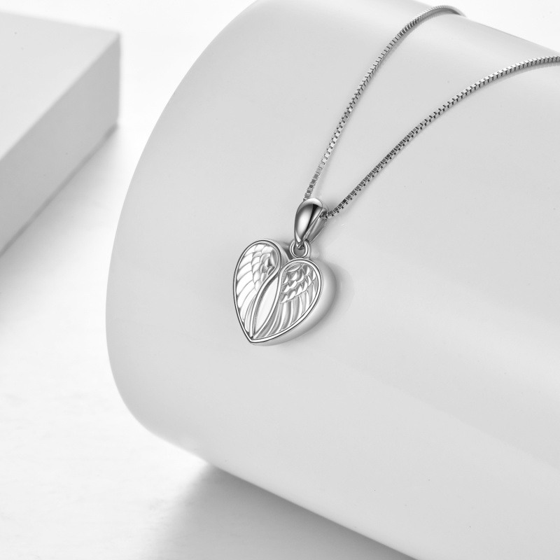 Collar de plata de ley con alas de ángel y corazón para cenizas con palabra grabada-5