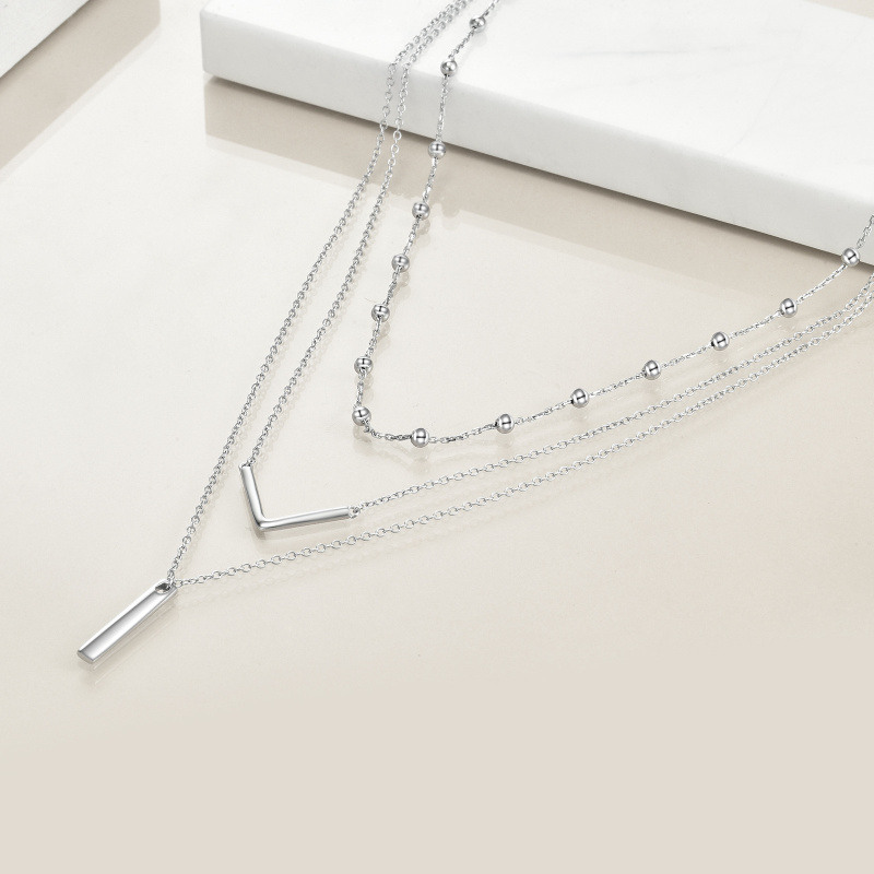 Collar de capas con barra de plata esterlina para mujer-5