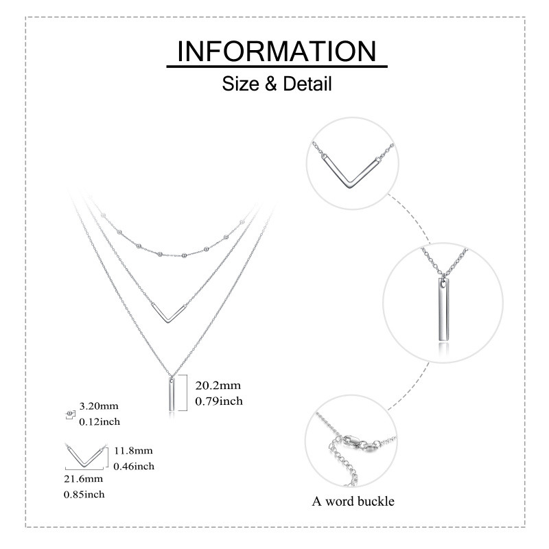 Collar de capas con barra de plata esterlina para mujer-6