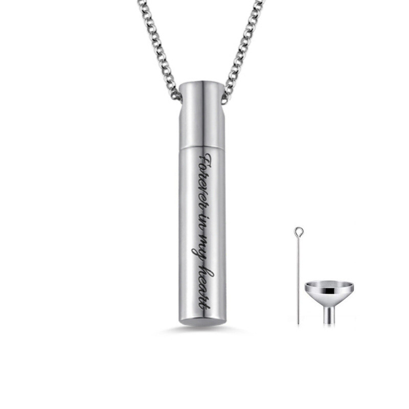 Collar de urna con barra de plata de ley para cenizas con palabra grabada-6