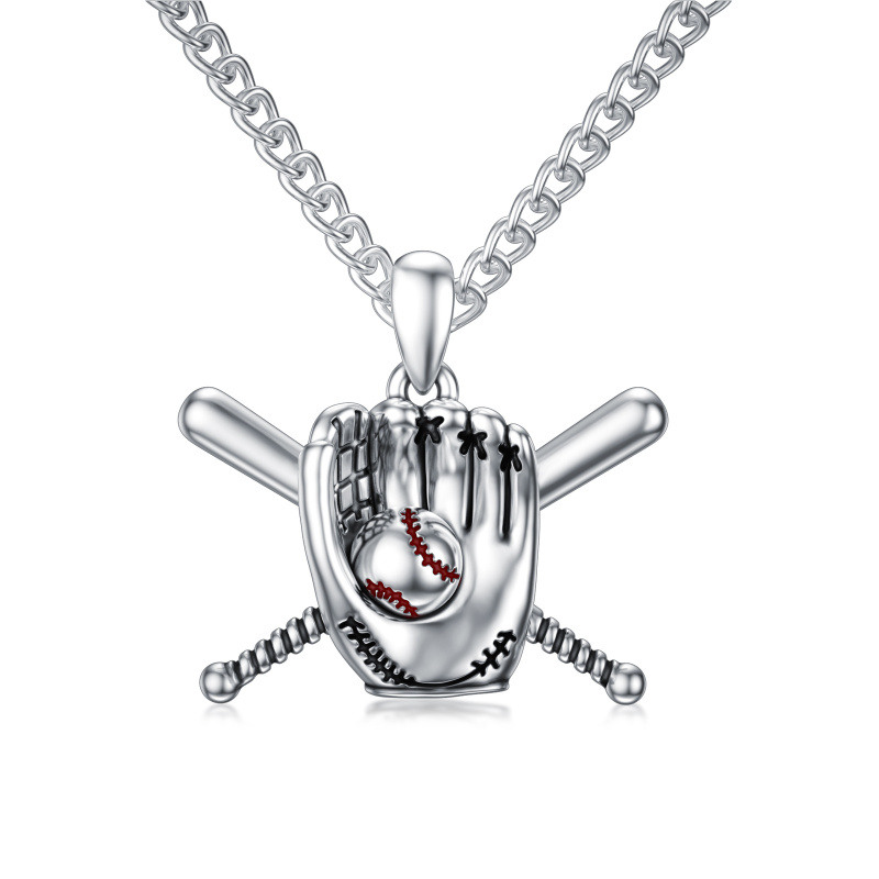 Collier en argent sterling avec pendentif Baseball pour hommes-2