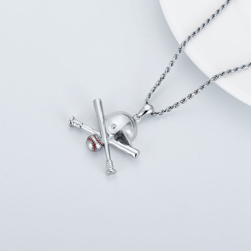 Collar con colgante de béisbol de plata esterlina para hombre-4