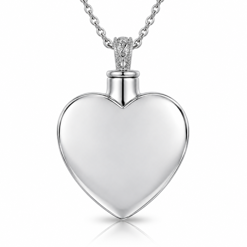 Collar con urna en forma de corazón, grabable y con piedra de nacimiento, de plata de ley para cenizas.-3