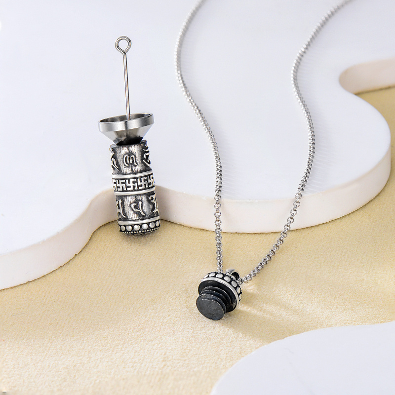 Collier d'urne pour cendres en argent sterling avec moulin à prières bouddhiste-4