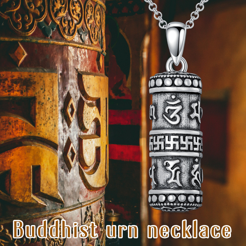 Collier d'urne pour cendres en argent sterling avec moulin à prières bouddhiste-5