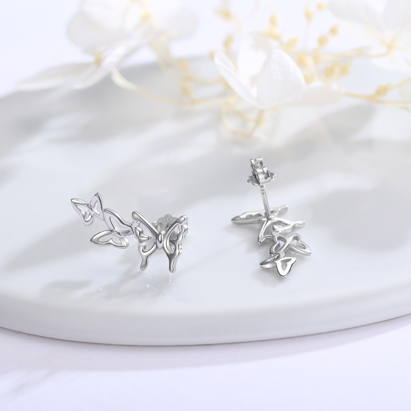 Pendientes trepadores de mariposa en plata de ley-4